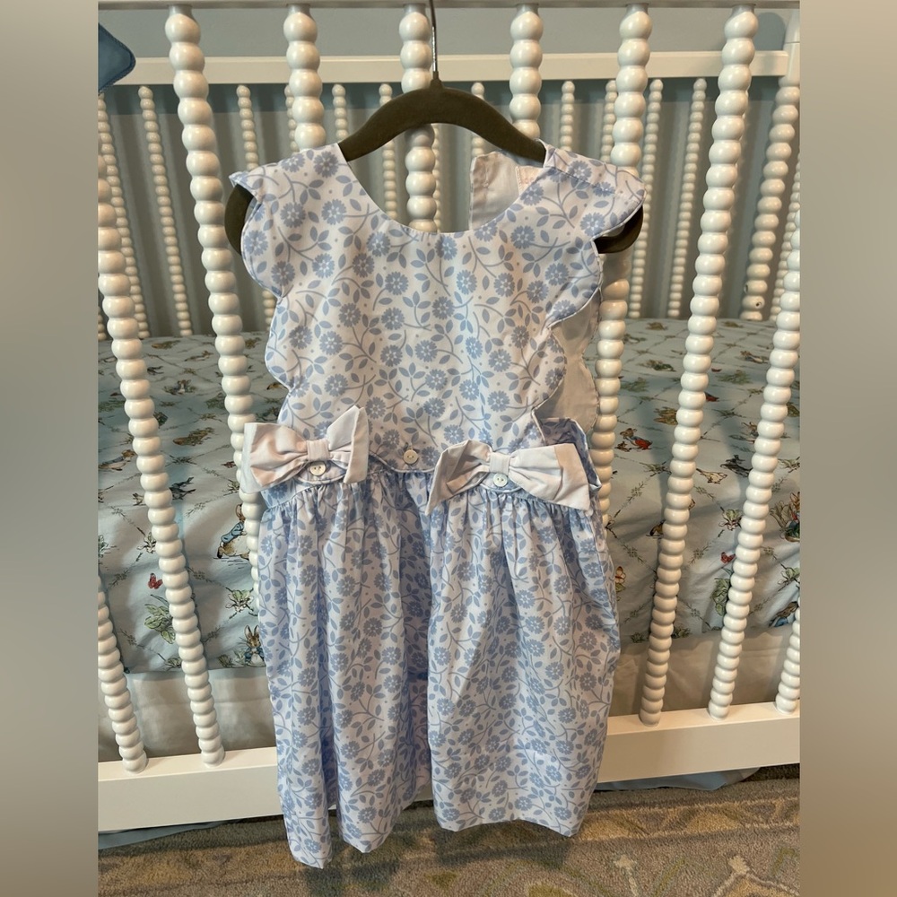 Blue Floral Bow-Accent Girls' Casual Dress
